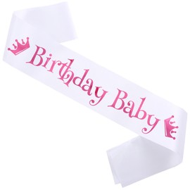PANBINN Birthday Baby' Birthday Sash, Pink Foil White Satin Birthday Sash for Women or Girl Birthday Party Decorations Gifts Favors