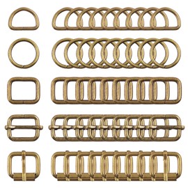 Swpeet 50Pcs 5 Style Approx 1 Inch Bronze Belt Buckle Metal Buckles Assortment Kit, Include Metal Roller Buckles, Metal Adjustable Slide Buckles, D Ring, Circular Ring, Square Ring for Purse Bag