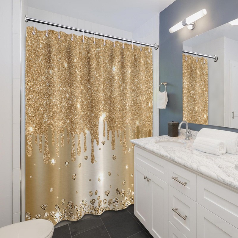 Yieldeer Gold Shower Curtain Sparkle Shimmer Bling Sparkly Bathroom Decor