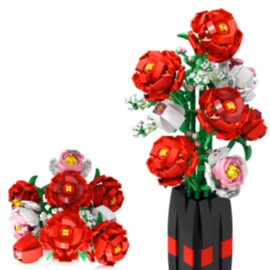 Roses Flowers Bouquet Building Set (880 PCS): Valentine's Gift, Mother's Day Anniversary Birthday Gift for Women Teen Adult, Artificial Flower Toy with Vase for Home Decoration