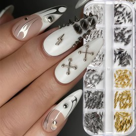 Gold Silver Gray Nail Charms for Nails Art 3D Shiny Alloy Nail Studs Punk Style Nail Rhinestones and Jewelry Fashion Rhinestones Salon Manicures Accessories for Daily DIY Acrylic Nails Decoration