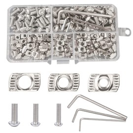 Belvanr T Nut 183 Pieces Threaded Hammer Nut Slot Nut M3 M4 M5 T Nut Hammer Head Nut with Screws and Allen Key T Nuts Series 20 for Aluminium Profile Accessories