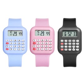 JewelryWe Children's Digital Watch with Calculator Rectangular Digital Electronic Watch Children's Watch Calculator Watch with Calculator, Date and Time - Gifts for Boys Girls Teenagers, set of 3