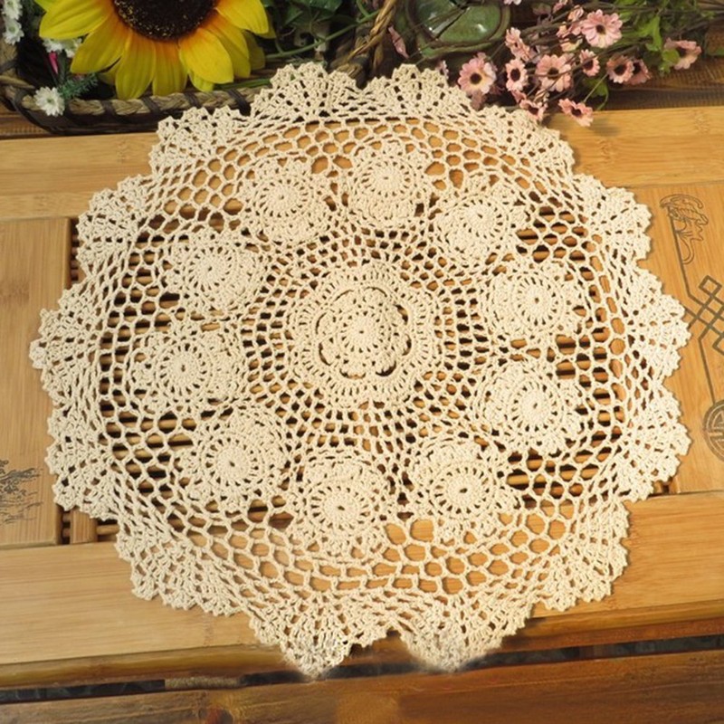 Beige 19 Inch Round HANDMADE Cotton Crochet Lace Placemat Doilies