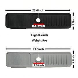 QINGWOW 2PCS-23.6" Adjustable Silicone Sink Splash Guard,5°Slope Drain Design, Silicone Faucet Mat for Kitchen Sink, Kitchen Sink Organizer,Keep Countertops Dry | Non-Slip Organizer for Sponge, Cups