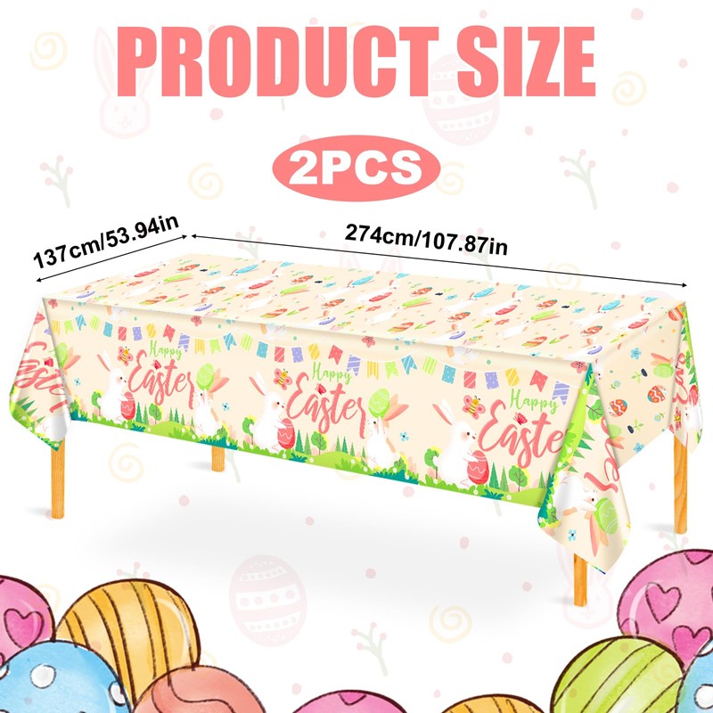 2pcs Easter Tablecloth, 107.87x53.94 Inch Plastic Easter Party Table Cloth