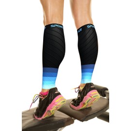 Physix Gear Calf Compression Sleeves - Shin Splint Support for Running, Enhanced Performance & Comfort for Men & Women (Black/Blue, S/M)