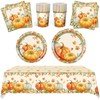Thanksgiving Plates and Napkins,Fall Watercolor Pumpkin Maple Leaves Paper Plates,