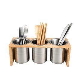 IMEEA Chopsticks Holder Cutlery Stand Cutlery Holder Cutlery Case Stainless Steel Wooden Frame 3 Pairs