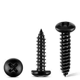 100 PCS #6 X 1 inch 18-8 (A2) Stainless Steel Pan Head Phillips Wood Screws, Black Coated Full Thread No.6 X 1'' Multipurpose Screw by TPOHH