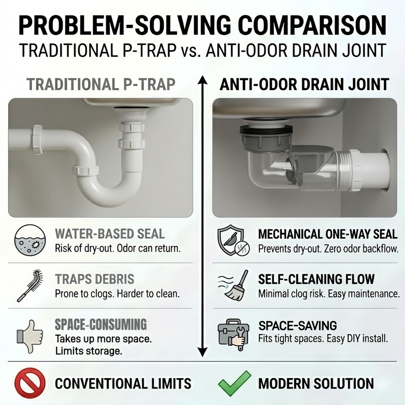 1-1/2" Anti-Odor Sink Trap, One-Way Drain Valve Backflow Preventer, 1