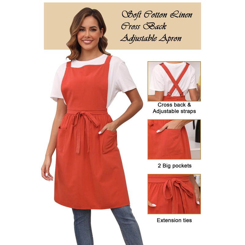 Nanxson Women's Apron Cotton Linen Bib Cooking Apron Kitchen Apron