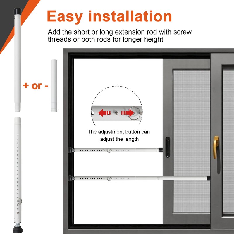 Sliding Door Lock,17" - 51" Sliding Door Security Bar Heavy