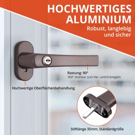 GETLITOOL Lockable Window Handles, Pack of 4 Aluminium Window Lock with Keys, Safety Window Handle in Pin Length 35 mm, Child Safety Window Lock for Window Door, Home Security, Brown