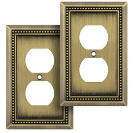 Henne Bery Sunken Pearls Heavy Duty Decorative Wall Plate Switch Plate Outlet Cover (Single Duplex, 2 Pack, Antique Brass)