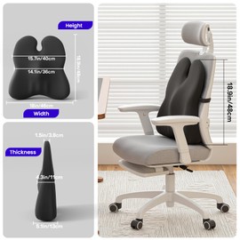 ZZ-WELL Lumbar Support Pillow for Office Chair - Memory Foam Back Support Pillow for Desk Chair, Gaming Chair - Office Chair Back Support Cushion with Strap, Machine Washable Cover (Black)