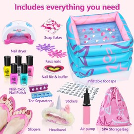 Kids Spa Kit for Girls, Foot Spa Day Kit for Girls, Girl Stuff for Manicures Pedicure, Nail Art Salon Kit Christmas Birthday Gift for 6 7 8 9 10-12 Years Old