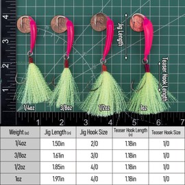Dr.Fish 5 Pack Pompano Jigs with Teaser Hooks, Surf Fishing Jig Heads Saltwater Lure Banana Shape Stand Up O'Shaughnessy Beach Casting Halibut Striper Redfish Flounder Chartreuse/White 1/2oz