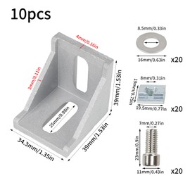 NAHUAA Mounting Material Angle Aluminium Profile 40 x 40 Groove 8 M8 Angle Connector Aluminium Profile Angle Attachment Aluminium for Aluminium Angle Profile Wall Bracket Mounting Material Pack of 10