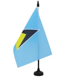 Saint Lucia Table Flag 5'' x 8'' - Saint Lucian Desk Flag 21 x 14 cm - Black plastic stick and base - AZ FLAG