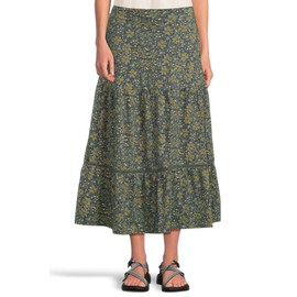 Toad&Co, Womens, Marigold Tiered Midi Skirt, True Navy Retro Print, Medium