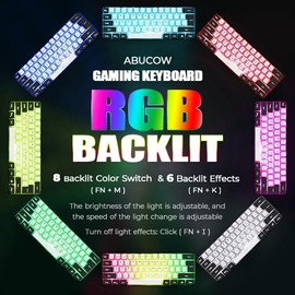 Abucow - Teclado para juegos minimalista portátil con cable, mini teclado ultra compacto de imitación de 61 teclas con retroiluminación RGB (Blanco-Ne