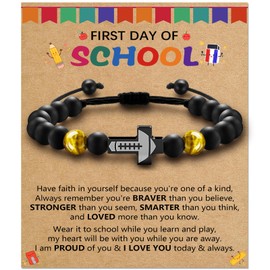 Alissl Bracelet for Teens Boys Gift Ideas, Gold Tiger Eye Beaded Cross Bracelet Adjustable, Cool Unique Football Cross Bracelets Gifts for Christmas Graduation Confirmation(Back to School)