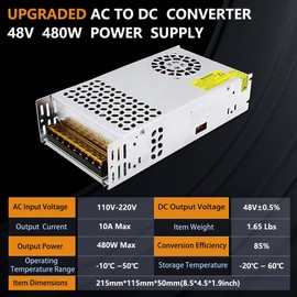 AC to DC Converter 48V Power Supply,Universal SMPS 120V AC to 48V 10A 480W DC Converter Power Supply Transformer Driver Adapter for CCTV,RV,Pump,LED Strip, LCD Monitor (DC48V-10A-480W)