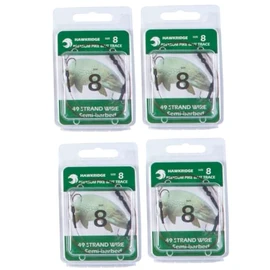 HAWKRIDGE - 4 x Predator SEMI BARBED Pike Snap Tackle Double Hook Bait Rig 30cm Trace Using American 7x7 Wire Strands - Available in Size 4, 6 or 8 (4 x size 8 hook)