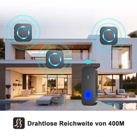 SURFOU Wireless Doorbell, Outdoor Wireless Waterproof Doorbell, 400 m Wireless Range, Front Door Bell with 3 Plug-in Receivers, 55 Ringtones, 5 Volumes, Front Doorbell, Black