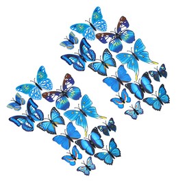 Shiwaki 24pcs 3D simulation three-dimensional butterfly magnet wall sticker decoration refrigerator sticker home decoration(Blue)