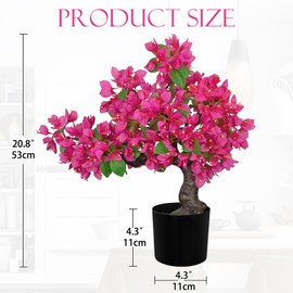 Briful Artificial Bougainvillea Flower Plant 20.8" Bougainvillea Bonsai Tree with Black Pot Silk Bougainvillea Floral Centerpiece for Home Office Dining Table Shelf Bathroom Decor(Hot Pink)