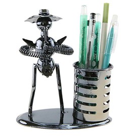 Music Musician Theme Iron Hat Man Art Steel Metal Creative Personality Pen Holder Pencil Holder Cup Pot Office Students Desktop Music Decoration Decor Toy Gift Ornaments (A20011 Guitar)