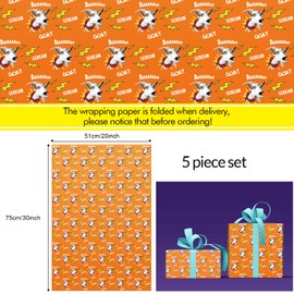 InThink 5 Sheets Wrapping Paper 20" x 30" Funny Screaming Goat Gift Wrap Paper for Birthday Baby Shower Flower Bouquet Wrapping Party Decoration Orange