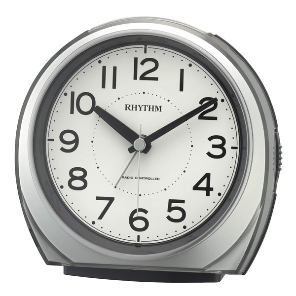 RHYTHM 4RL438SR19 Alarm Clock, Radio Clock, Electronic Sound Alarm (Just Alarm Function), Light, Silver, 5.1 x 5.2 x 2.8 inches (13 x 13.3 x 7 cm)