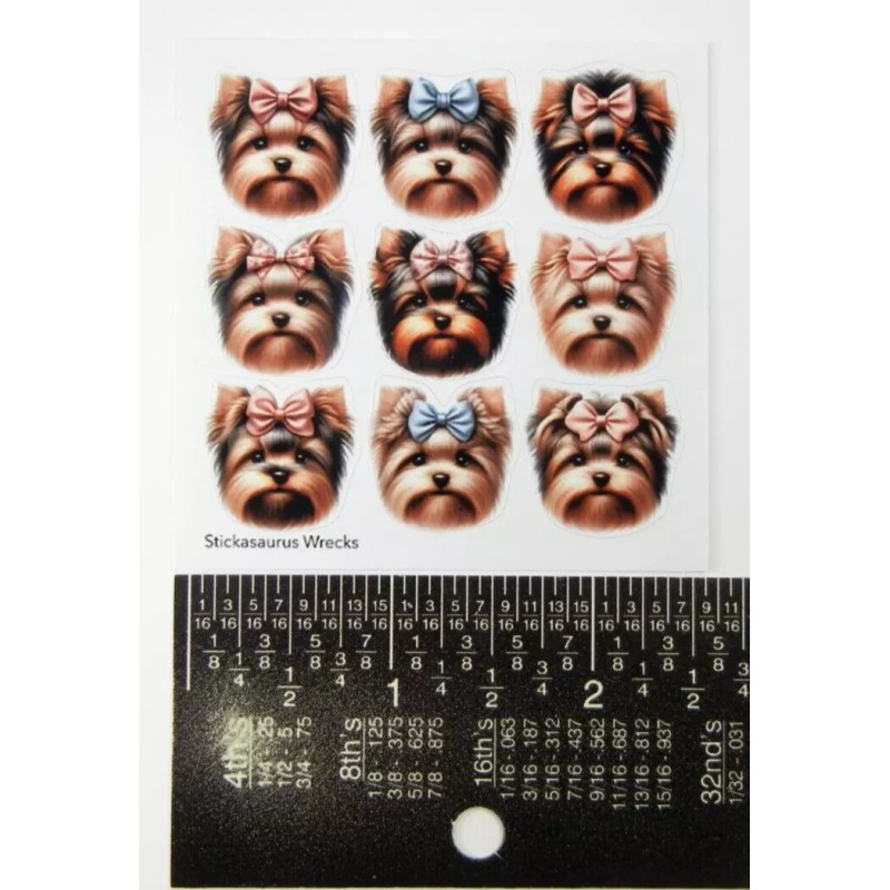 Stickasaurus Wrecks Yorkie Dogs With Bows Mini Sticker Sheet