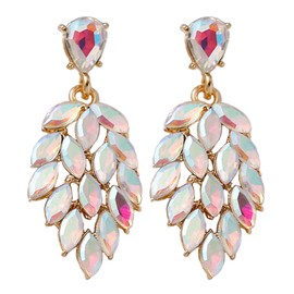 Iridescent Earrings for Prom, Sparkling Bridal Cluster Drop Dangle Stud Earrings, AB Crystal Pageant Earrings (leaf-earrings)