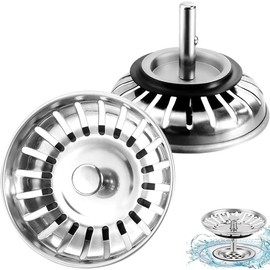 Walquicks 2 Pcs Sink Strainer Plug, Silver Stainless Steel 304 Kitchen Sink Strainers in Kitchen, 84mm Stainless Steel Basket Kitchen Sink Strainer Plug for Steel in Kitchens and Bathrooms Plug