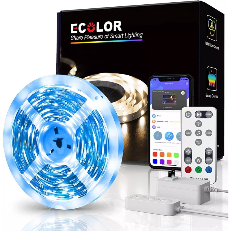 Ecolor 25' Smart LED RGB Color Strip Lights App &