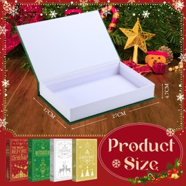 Pasimy Set of 4 Christmas Book Decoration Large Decorative Faux Book Storage Box with Magnetic Cover Decorative Holiday Book Stack Winter Paper Vintage Decor for Hidden Bookshelves and Home Office