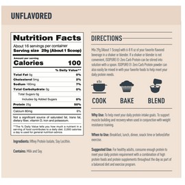 Isopure Zero Carb 100% Whey Isolate Protein Powder – Pure, Lactose-Free, Gluten-Free, with Essential Vitamins – Unflavored, 25g Protein Per Serving, 1 lb, 16 Servings.