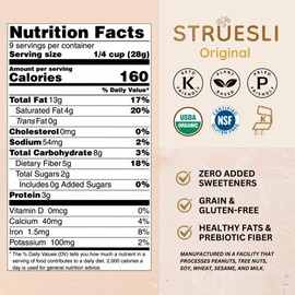 Struesli Original Organic Granola, Grain & Gluten Free, Healthy Snacks with Chia Seeds, Nuts and Sea Salt, Prebiotic High Fiber Food for Yogurt, Cereal & More, Plant Based, Keto & Paleo Friendly, 9 Oz
