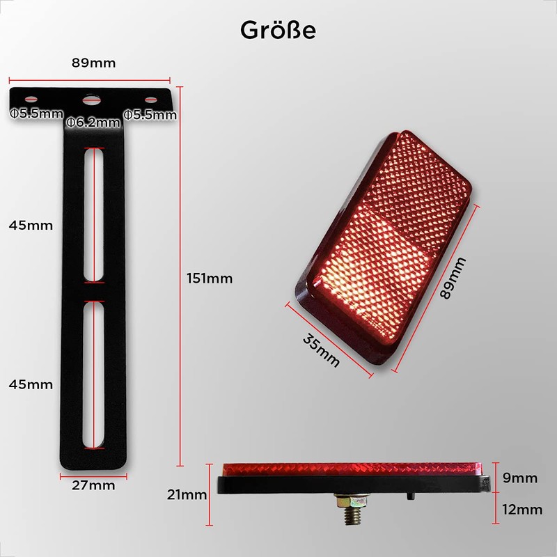 evermotor Universal Motorcycle E4 Reflector Rear Narrow Red with Long