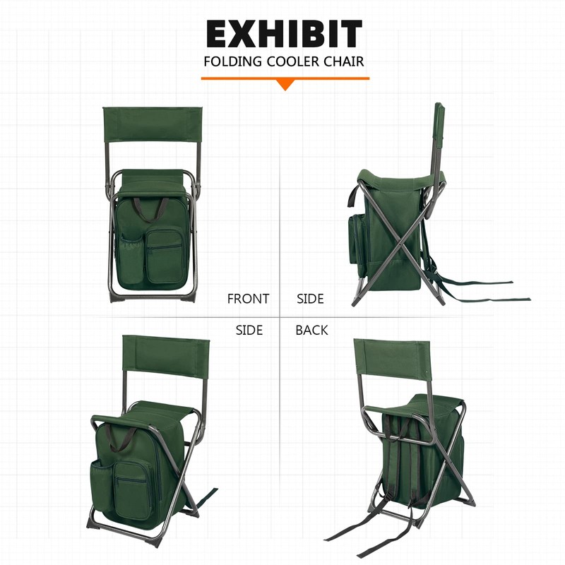 PORTAL Backpack Cooler Chair Fishing Chairs with Backrest Folding Camping