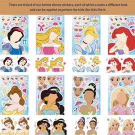 12 Princess DIY Kids Stickers, Make Your Own Stickers for Party Favor Bags, Face Sticker Crafts for Birthday Party Supplies Favors, Princess Themed Party Supplies