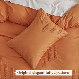 Simple&Opulence Boho Tufted Duvet Cover Set King Size, 100% Washed Cotton 3 Pieces Pumpkin Textured Embroidery Comforter Cover, Soft Breathable Jacquard Shabby Chic Farmhouse Bedding for All Seasons