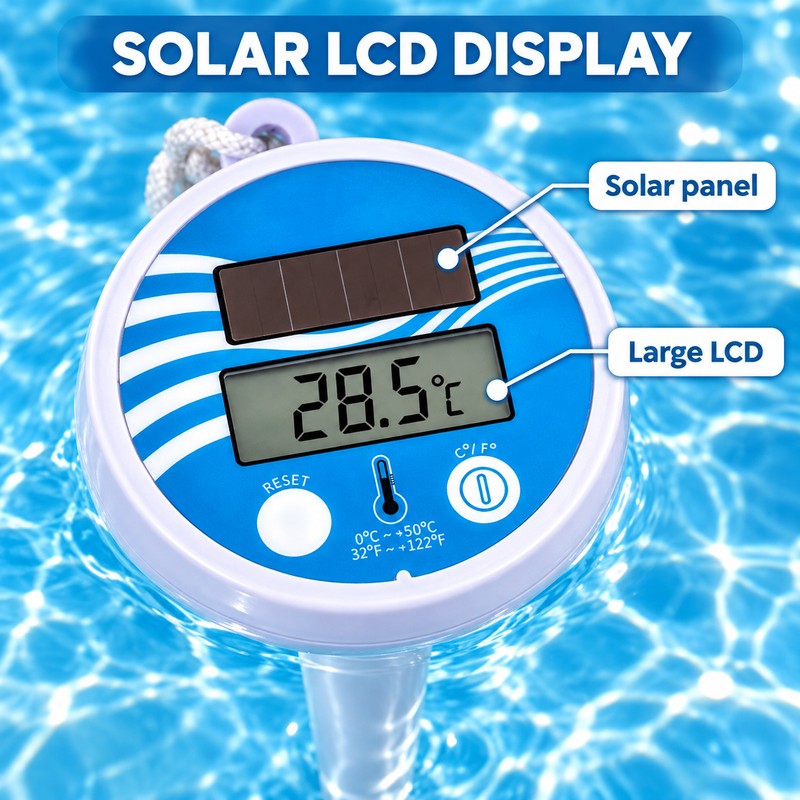 Solar Floating Pool Thermometer, Digital LCD Water Temperature Gauge with