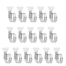 PATIKIL 1" Stainless Steel Hose Clamp, 16 Pcs 18-32mm (0.8-1.3Inch) Adjustable Thumb Screw Key Type Clamps Worm Gear Hose Clamp for Dryer Vent Dust Collector Automotive, Silver Tone