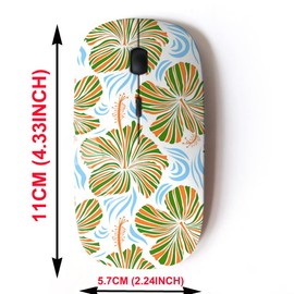mouse inalámbrico de 2,4 G con bonito diseño de patrón para todos los portátiles y computadoras de computadora con nano receptor, flores tropicales, naranja y verde