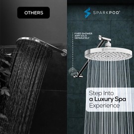 SparkPod Round Rain Shower Head with Shower Head Extension Arm - High Pressure Rain - Luxury Modern Look - No Hassle Tool-less 1-Min Installation (16" Shower Arm Extension, Luxury Polished Chrome)